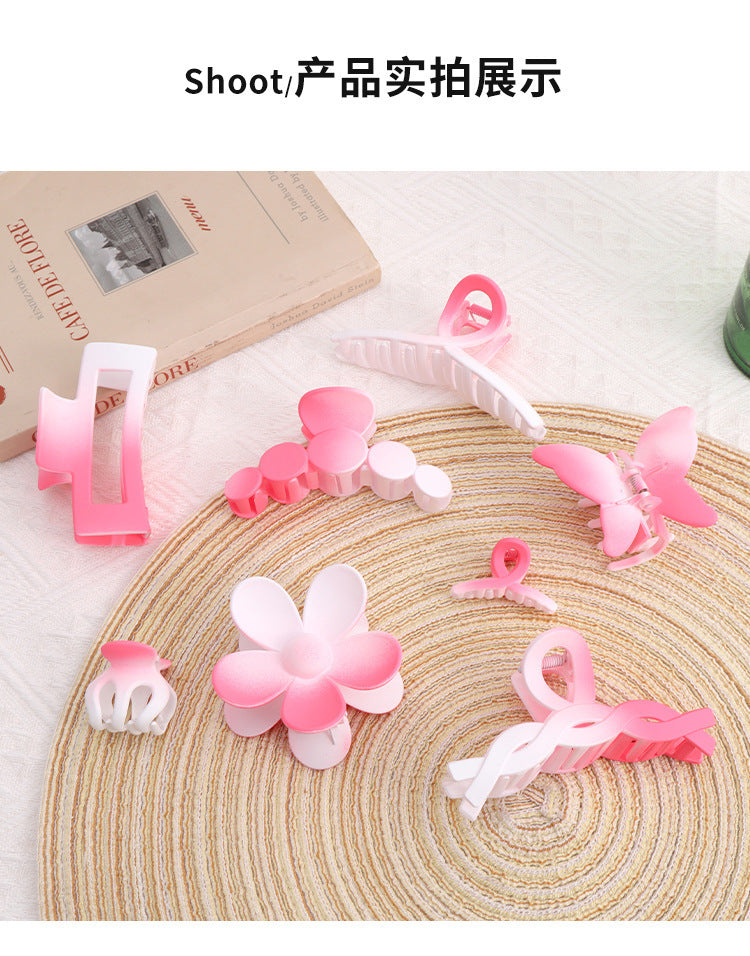 Gradually Varied Pink 8-Piece Set Barrettes Women's Classic Style Shark Clip Accessories Large Hair Volume