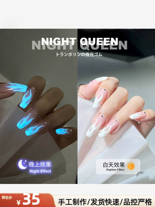 (Hand made nail) Handmade customized wearing of nails, internet famous new night glow flames, whitening pregnant women, brides, nail stickers, finished nail patches