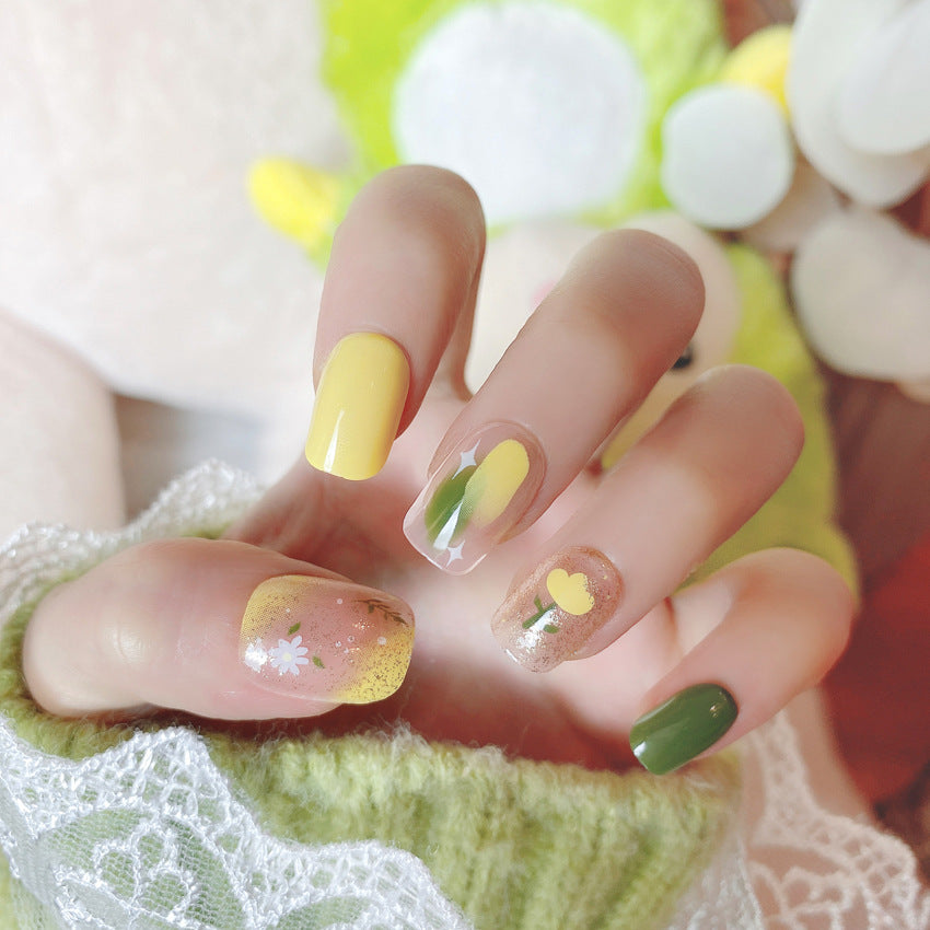 Fashion  nail Summer Yellow Wear Armor Nail Patch Nail Sticker Nail Stickers Fake Nails Wearable Nail Stickers A46
