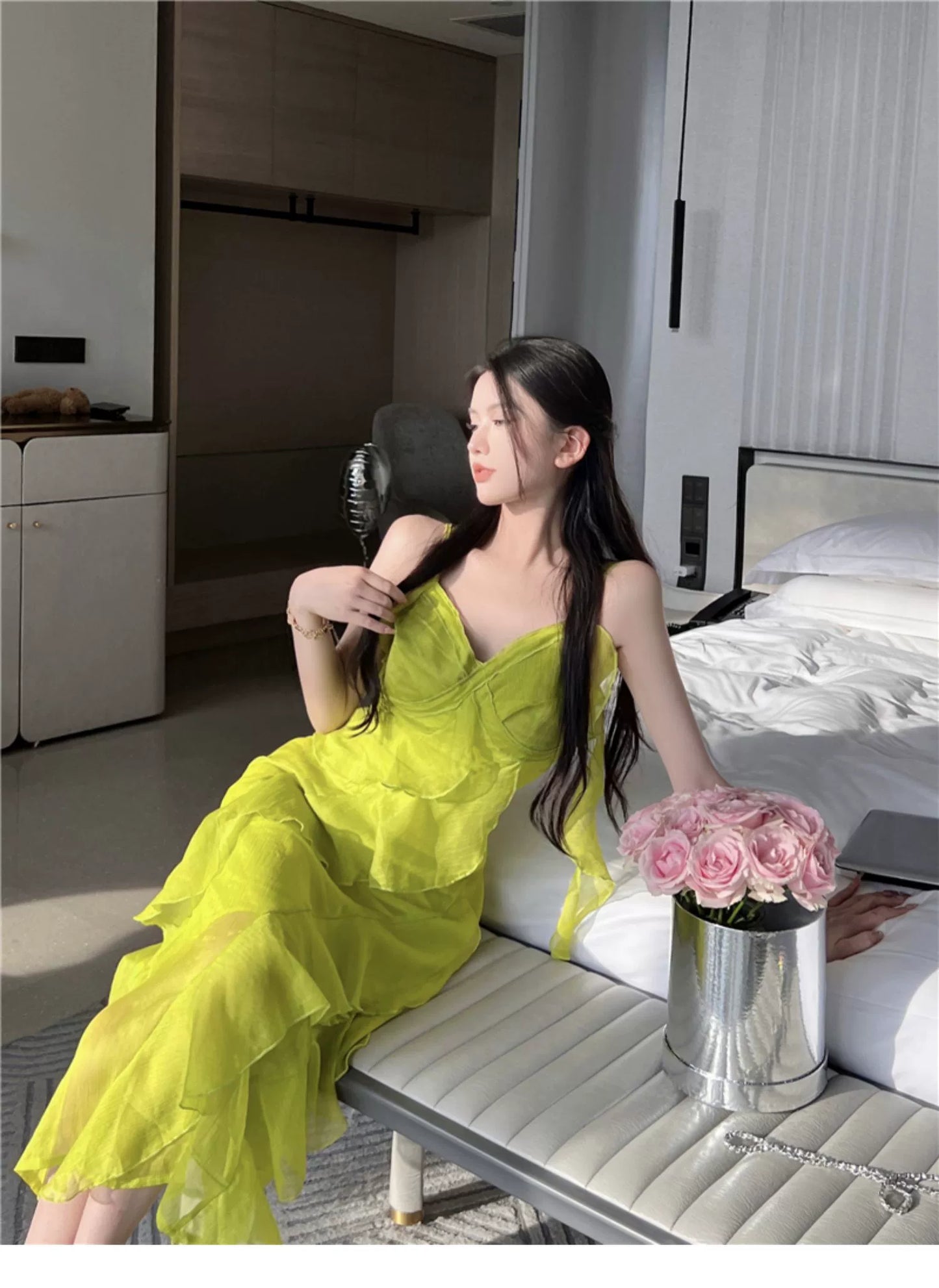 Fashion women's wear Tea Break Is Very Beautiful Spaghetti-Strap Ruffle Dress Design Sense Niche Super Fairy Two-Piece Suit Vacation Fairy Long Skirt