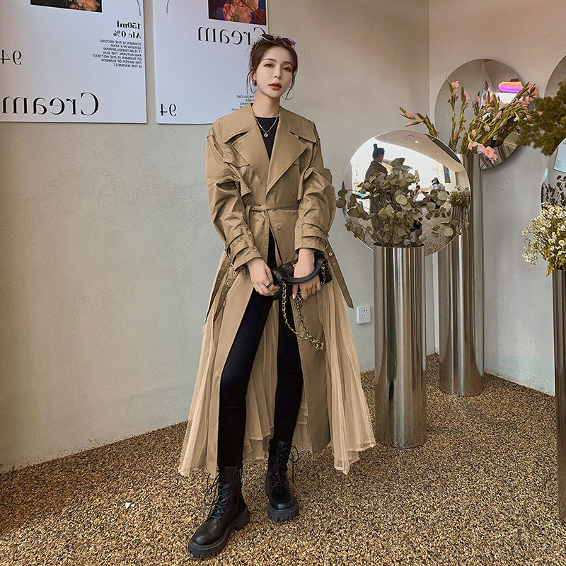 Fashion women's wear A Large Number of in Stock 2024   Purpleflower Holly Leaf Spring and Autumn Trench Coat Women's French Mesh Stitching Casual Temperament Coat