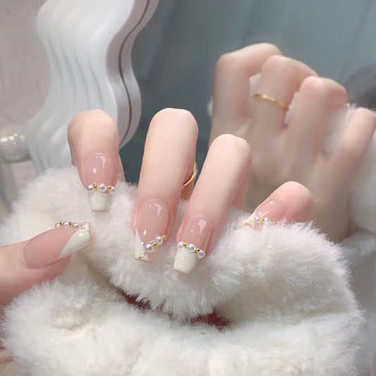 Fashion  nail New Fresh Sweet French Pearl Nail Beauty Patch Fake Nails Fresh Handmade Wear Nail Wholesale A28