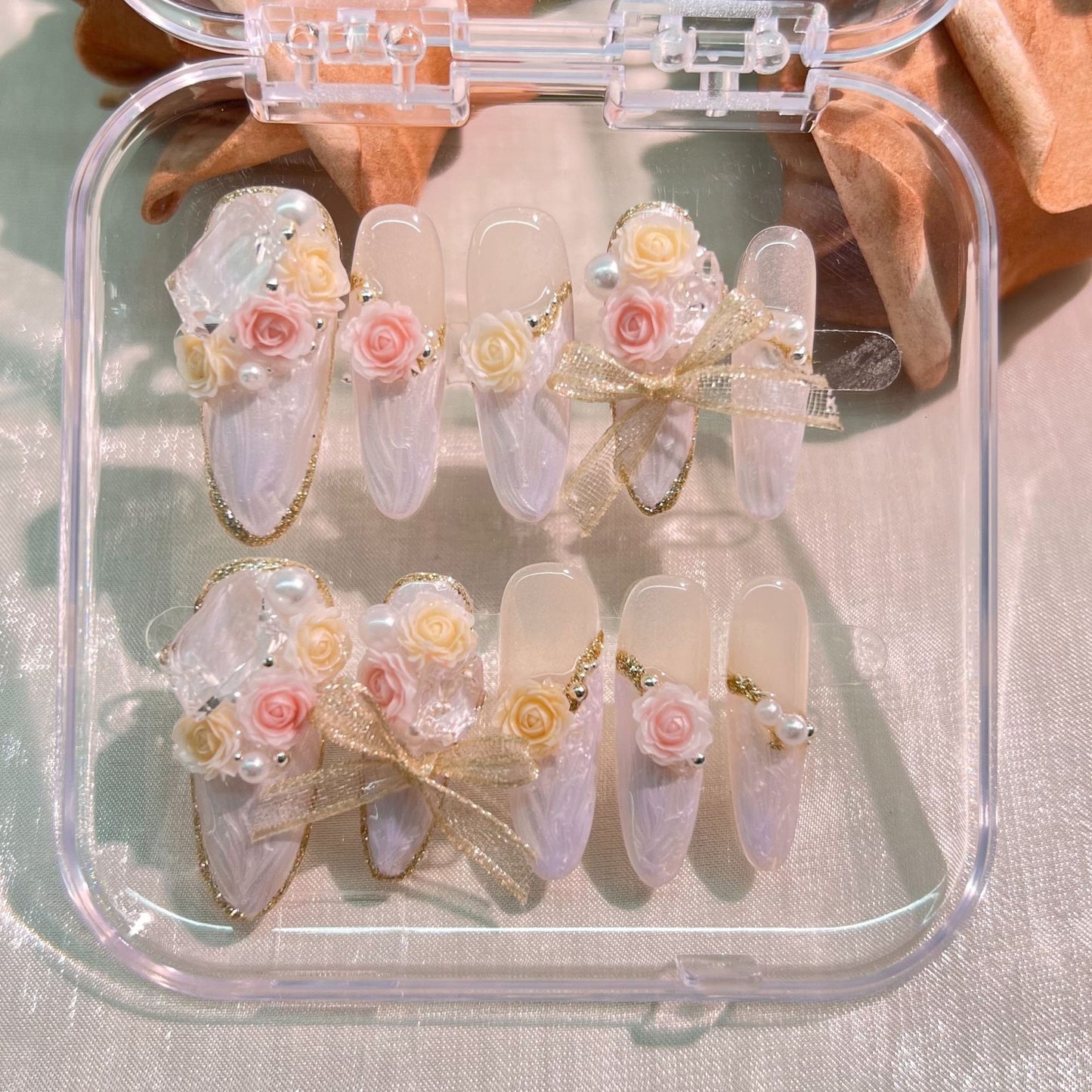 (Hand-Made Nail) Rose Manor Hand-Worn Nail Three-Dimensional Carved Heavy Industry Bridal Wedding Nail Xiaohongshu Nail Sticker Wear Nail Tip