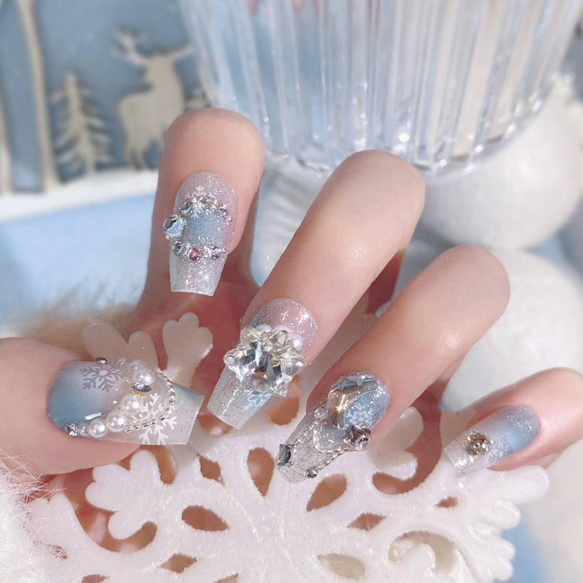 Fashion  nail Christmas New Year Snowflake Diamond Rhinestone Nail Stickers Nail Patch Removable Nail Tip Wear Finished Nail Beauty U16
