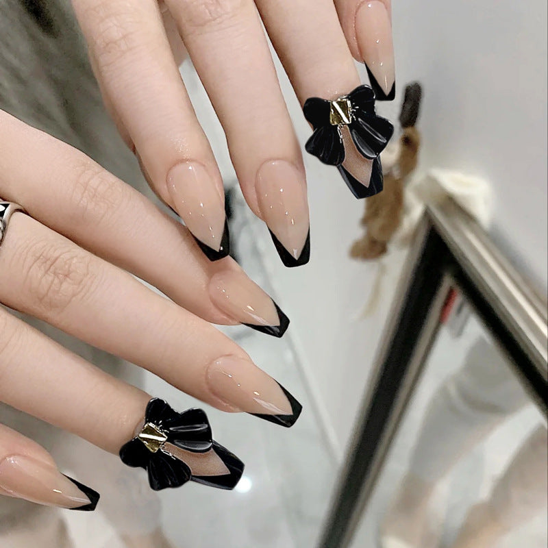 Fashion  nail Wear Armor Nail Stickers Nail Patch Fake Nails Removable Black Bow Nail Tip Nail Sticker X1