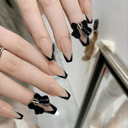 Fashion  nail Wear Armor Nail Stickers Nail Patch Fake Nails Removable Black Bow Nail Tip Nail Sticker X1