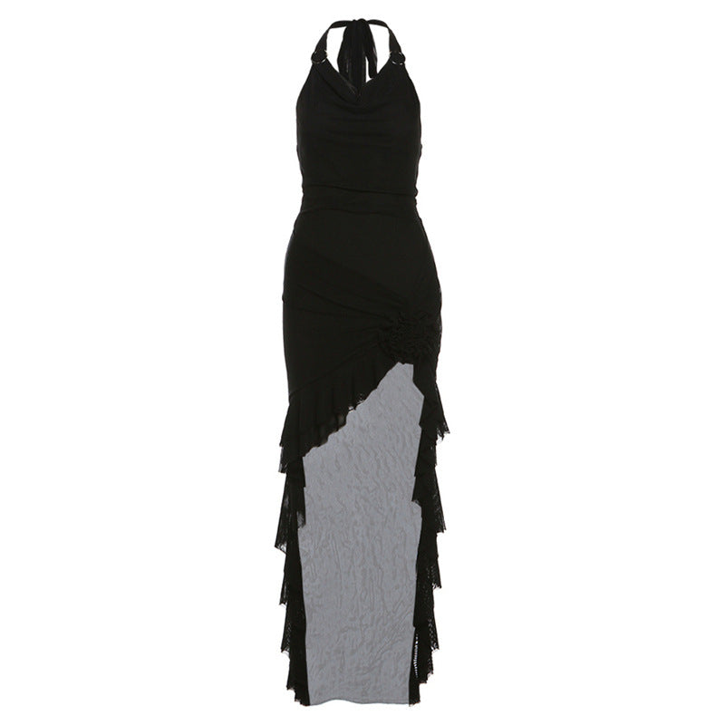 Free shipping  spring and summer new women's clothing solid color sexy neck slim waist dress dress