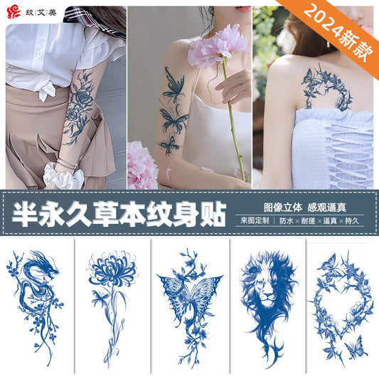 Free shipping Tattoo 2024 New Herbal Animal Tattoo Tattoo Sticker Semi-Permanent Pattern Half Sleeve Tattoo Waterproof Sweatproof Tattoo Sticker Paper