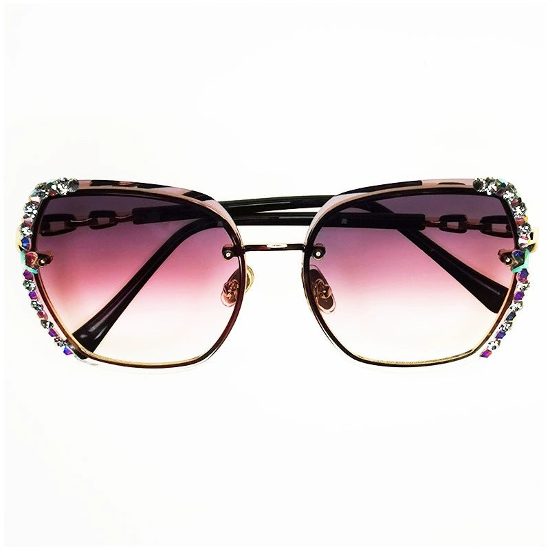 Women's fashion glasses 定制加工太阳镜女防紫外线圆脸大脸显瘦时尚大框镶钻墨镜女