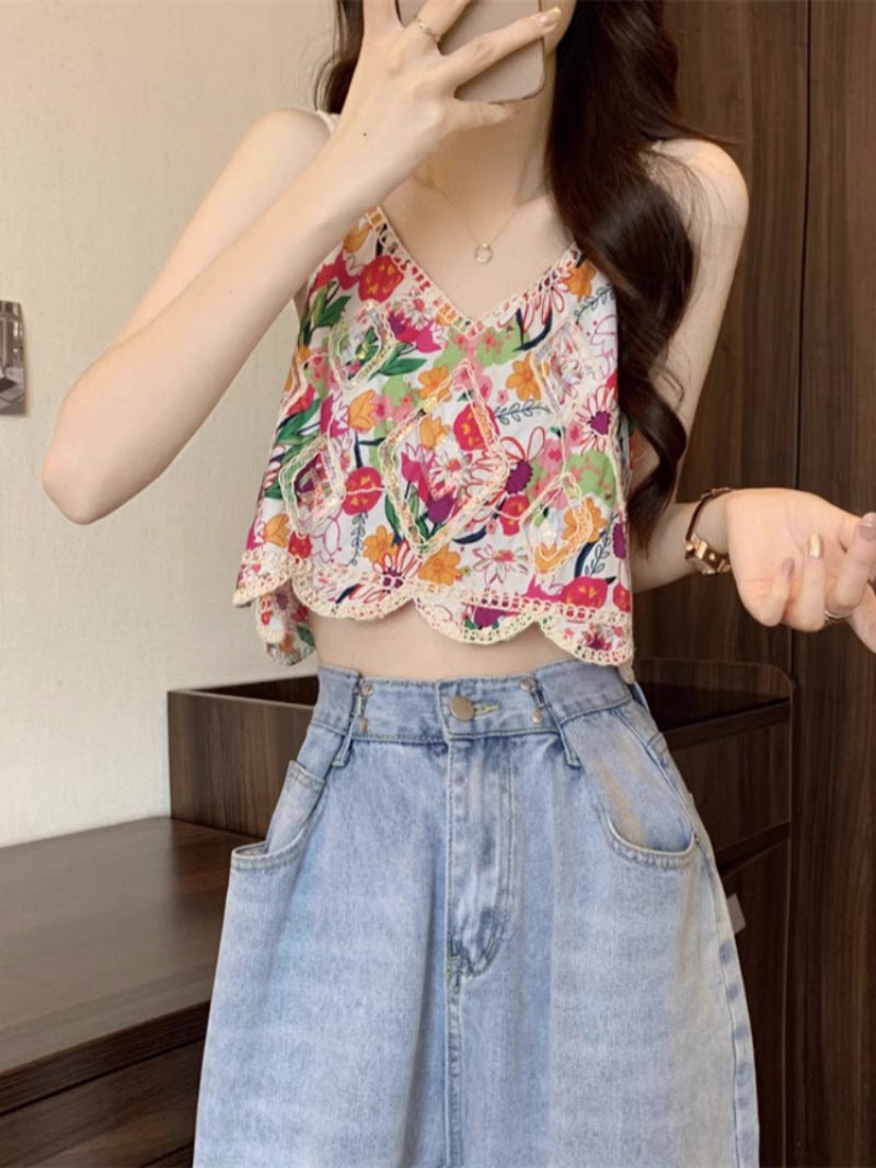 Dopamine tops Free shipping Tattoo Embroidery crochet dopamine color small vest suspenders women's shabohemian ethnic style sweet babes tube top