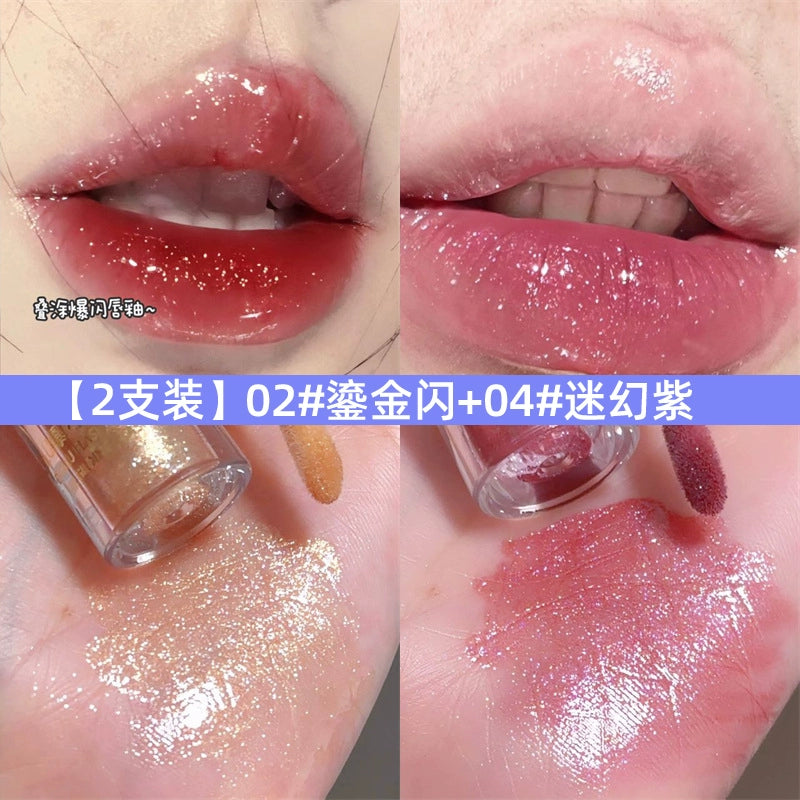 爆闪口红唇釉镜面唇彩细闪透明水光唇蜜亮片口红叠加唇露