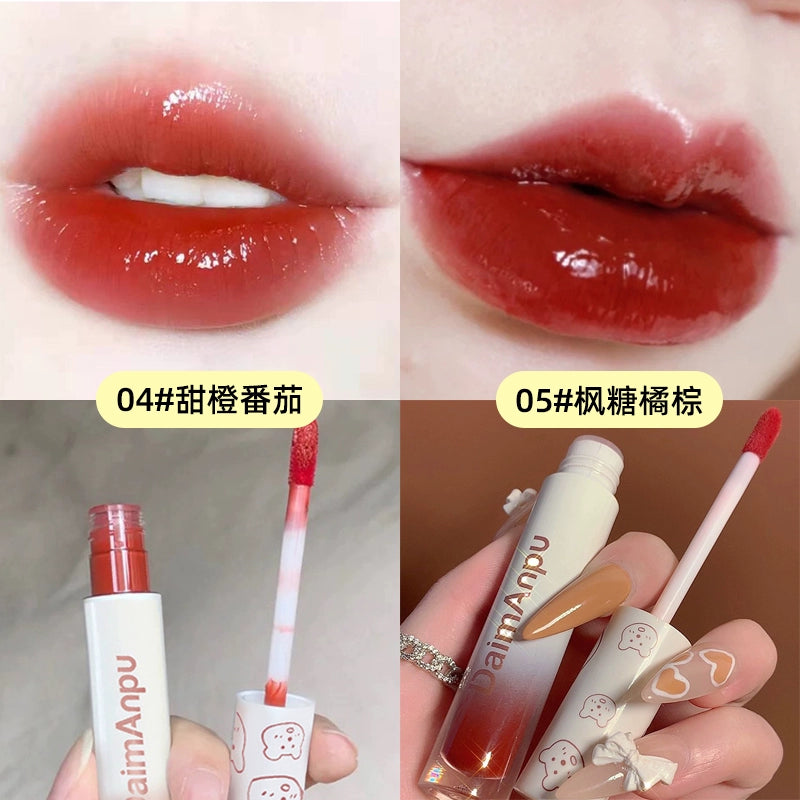 小熊口红唇釉镜面水光玻璃唇蜜持久不掉色沾杯学生显白流行嘟嘟唇口红