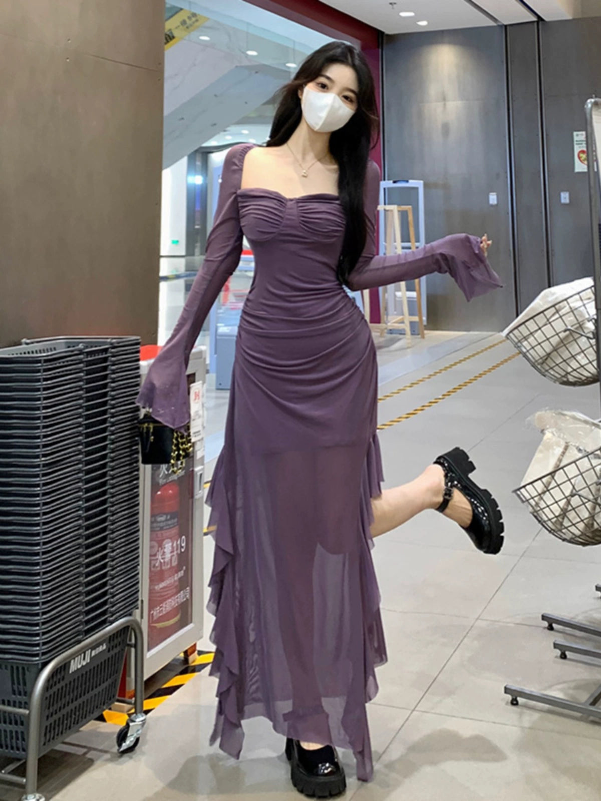 Fashion women's wear Unique Purple Dress Spring plus Size Slightly Oversized Girls Slimming Chic and Beautiful Dress Long Dress