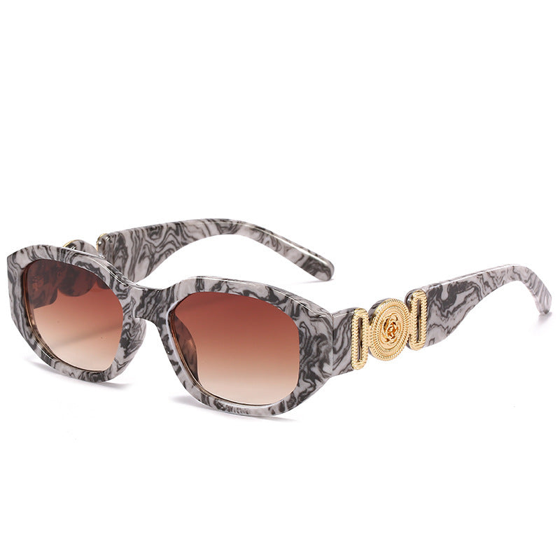 Women's fashion glasses 2024新款小方框太阳镜 欧美潮流人头同款多边形眼镜 个性花纹墨镜