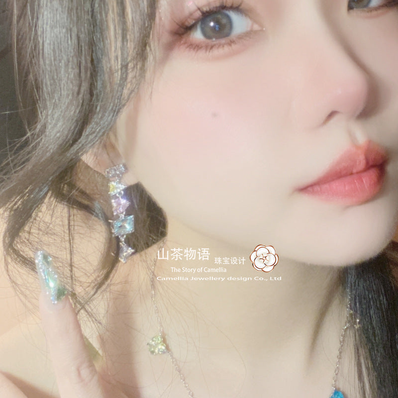 Camellia新品彩色Ins时尚百搭套装 原设Love Me微镶彩宝水晶耳坠