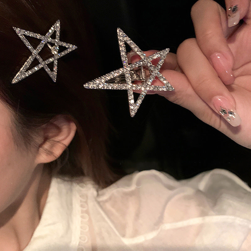 镶钻五角星星镂空发夹超闪甜酷风少女鸭嘴夹轻奢高级感发饰批发女