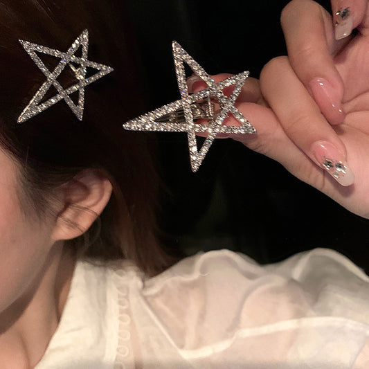 镶钻五角星星镂空发夹超闪甜酷风少女鸭嘴夹轻奢高级感发饰批发女