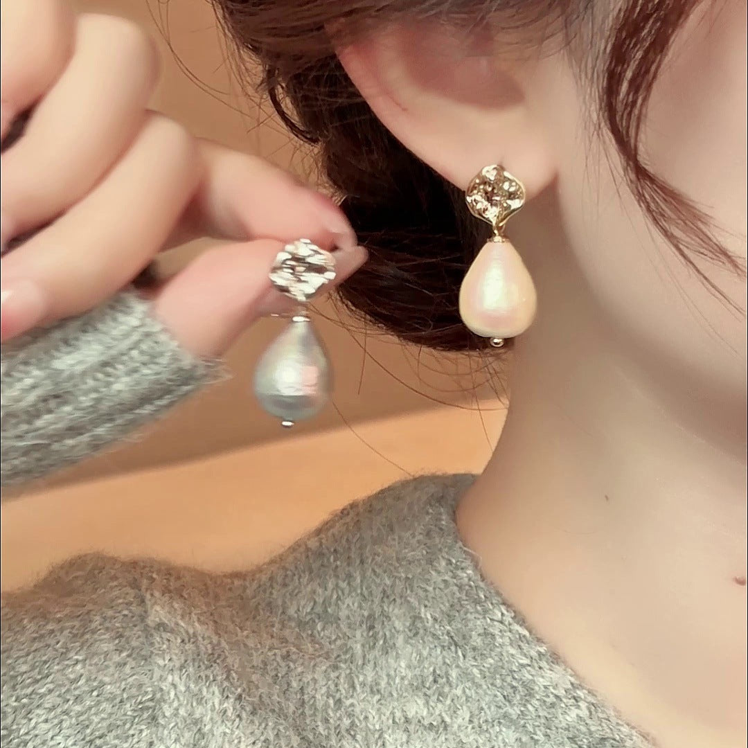 银针珍珠水滴几何耳环轻奢高级感气质耳钉耳坠法式复古耳饰批发女