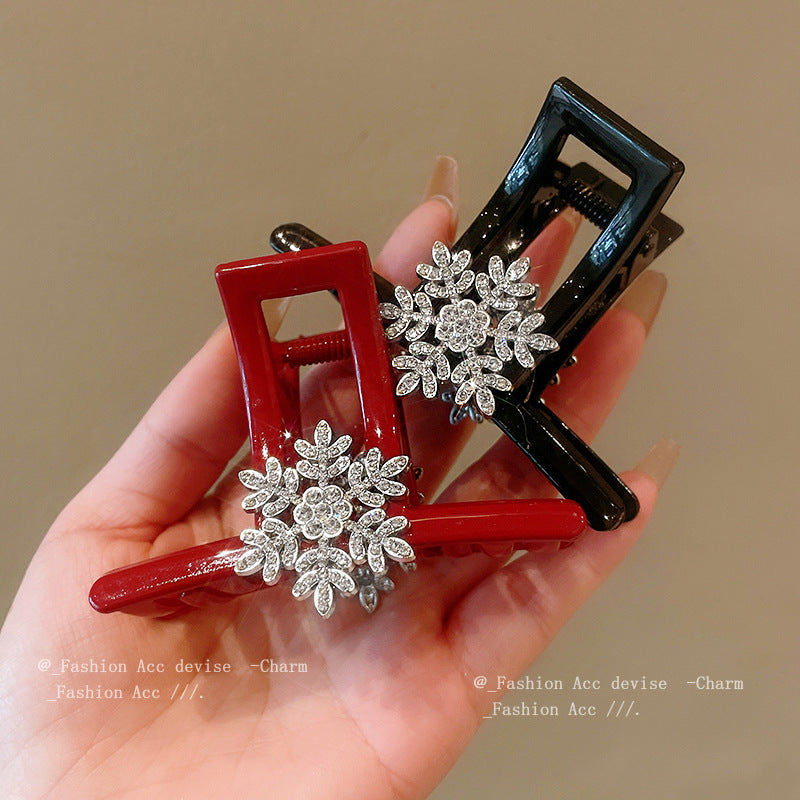 圣诞节镶钻雪花发夹女时尚甜美百搭抓夹小众设计感鲨鱼夹发饰批发