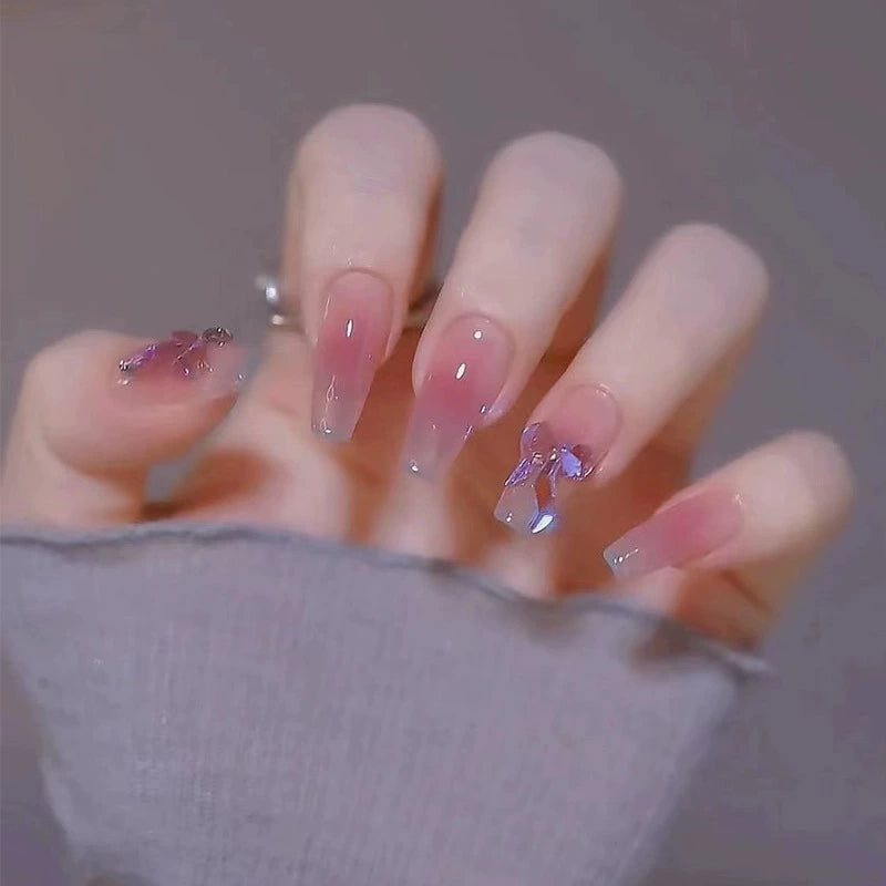 (Hand-made nail) French nail armor long black small fragrance simple white high-grade sense nail piece bride pregnant woman finished product.