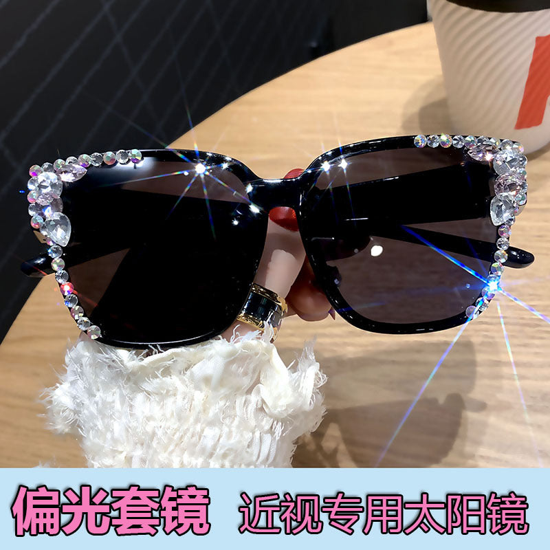 Women's fashion glasses GM套镜近视太阳眼镜女款潮偏光防紫外线钻墨镜超轻戴眼镜上开车