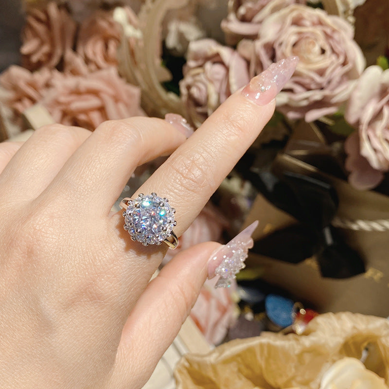 山茶璨若星河婚戒系列 镀18K金镶璀璨火彩3A锆 INS百搭活口戒指女