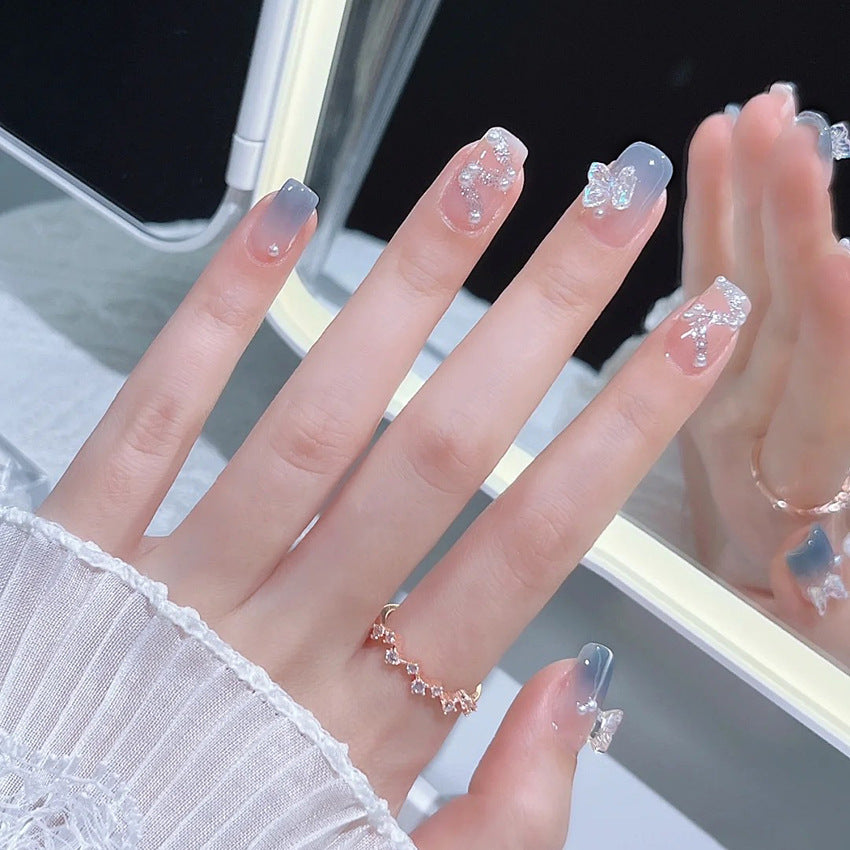Fashion  nail Pure Want to Wear Nail Art Butterfly Ice through Fake Nail Patch Removable Wear Nail Wholesale Nail Art X82