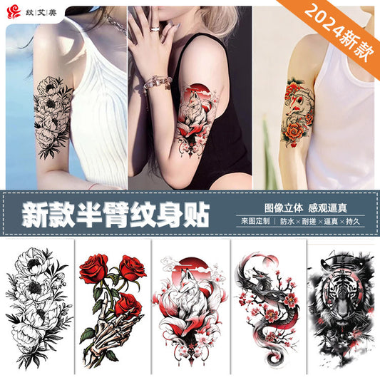 Free shipping Tattoo New Small Full Arm Tattoo Sticker Half Sleeve Tiger Lion Animal Arm Waterproof and Durable Cross-Border European and American Tattoo Sticker Paper