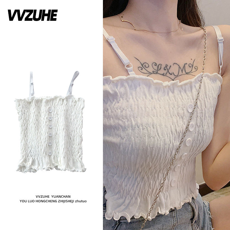 Dopamine tops Free shipping Tattoo Pink Dopamine Wear Seaside Small Suspender Female Sexy Neck Wear Vest Sweet Spicy Thai Top Spice Girl Summer