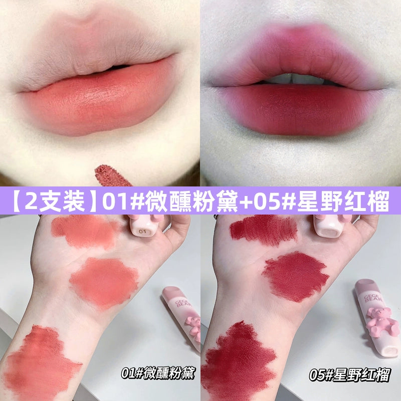 立体小熊口红唇釉丝绒哑光雾面口红防水不脱色柔雾唇釉