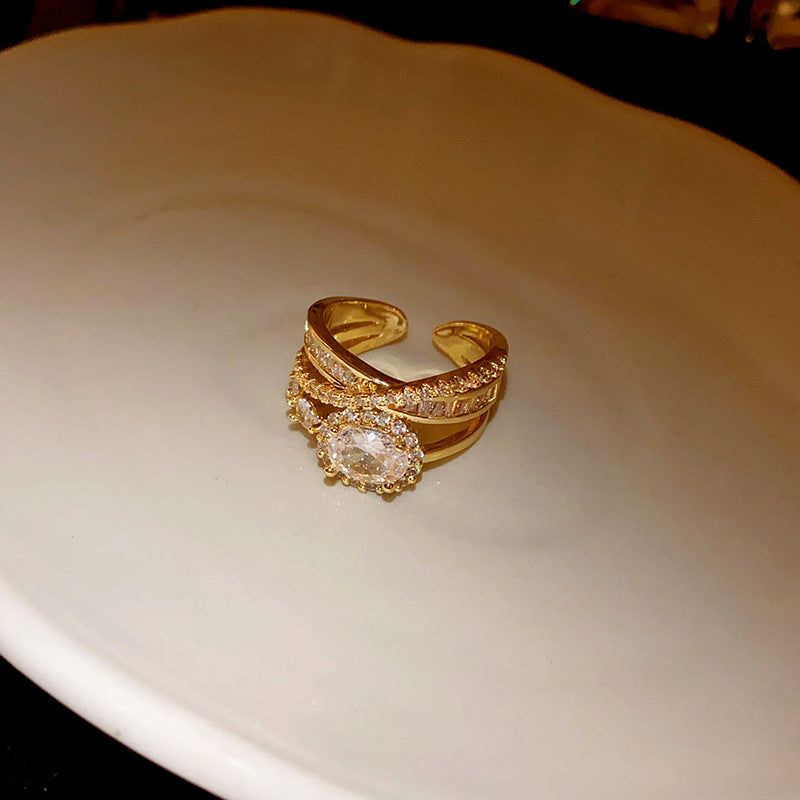 真金电镀蝴蝶锆石戒指韩国甜美气质食指戒轻奢百搭高级感手饰批发