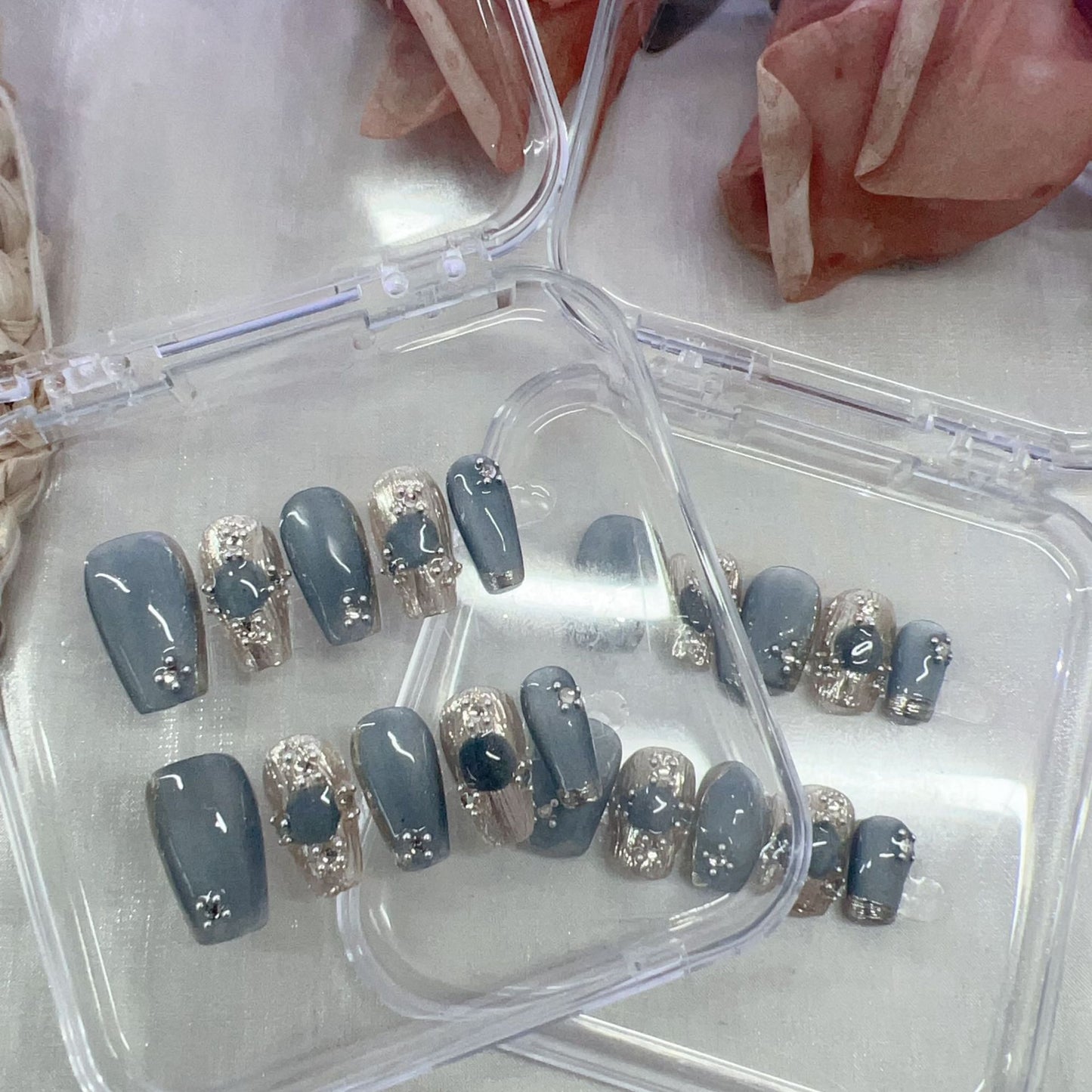 (Hand-Made Nail) Buchirati Cat Eye Collection Original Handmade Wear Armor Nail Stickers Pink Blue and White Chic Six-Color Style