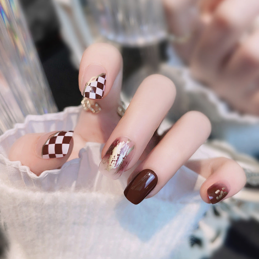 Fashion  nail Chessboard Plaid Wear Armor Nail Patch Nail Sticker Nail Stickers Fake Nails Wearable Nail Stickers A14