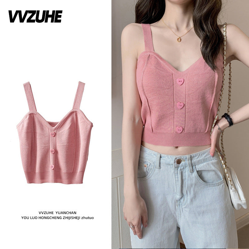 Dopamine tops Free shipping Tattoo Pink Dopamine Wear Seaside Small Suspender Female Sexy Neck Wear Vest Sweet Spicy Thai Top Spice Girl Summer