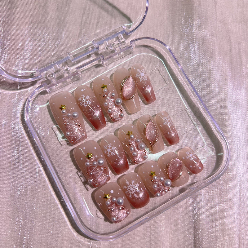 (Hand-Made Nail) [Christmas Snow] Pure Hand-Worn Nail Polish Wearable UV Nail Ice Transparent Gradient Popular Pure Desire Autumn and Winter