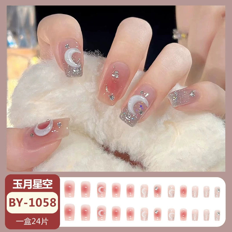 (Hand-made nail) French nail armor long black small fragrance simple white high-grade sense nail piece bride pregnant woman finished product.