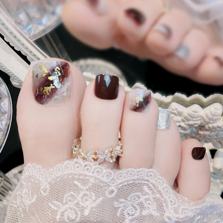 Fashion  nail Cross-Border French Nail Beauty Toenail Finished Wear Nail Polish Piece Frosted Toe Nail Patch Wholesale J3