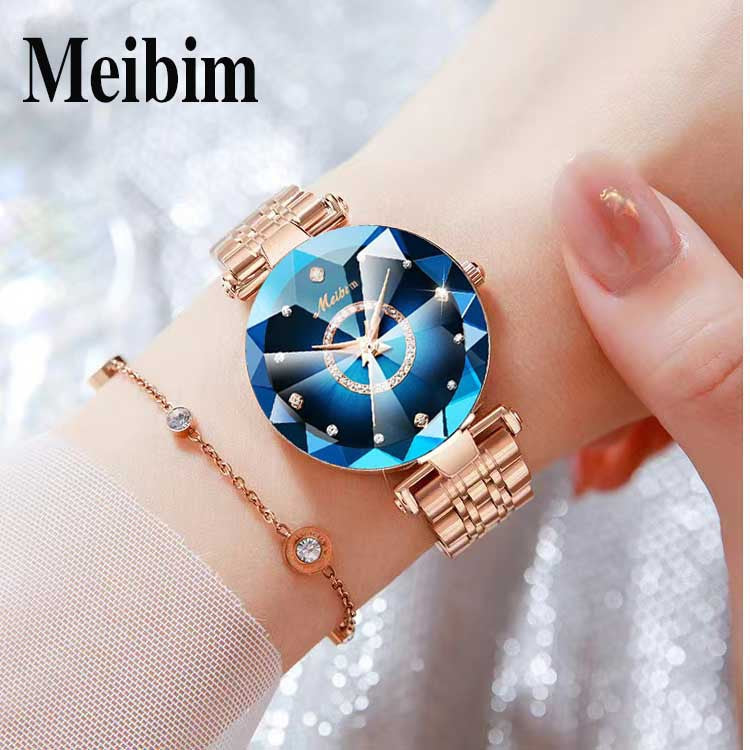 Fashion women's watch2023 New Popular Trending on TikTok Minority Fashion Quartz Watch Retro Diamonds Diamond Women's Blue Glass Non-Mechanical