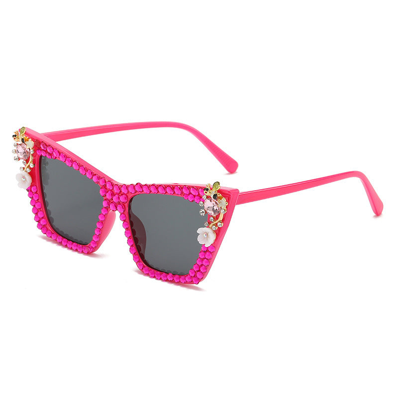 Women's fashion glasses 跨境新款镶钻太阳眼镜酷炫连体金属边朋克墨镜男欧美个性女搞怪