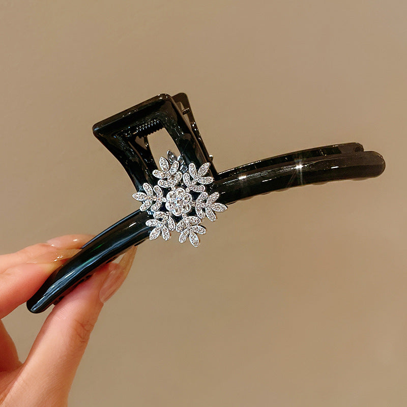 圣诞节镶钻雪花发夹女时尚甜美百搭抓夹小众设计感鲨鱼夹发饰批发