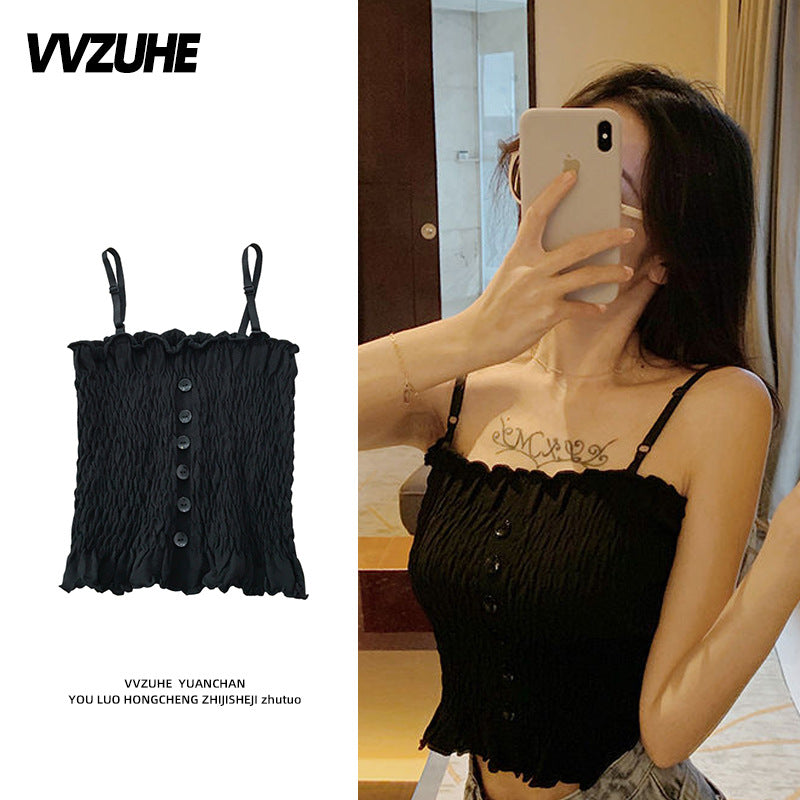 Dopamine tops Free shipping Tattoo Pink Dopamine Wear Seaside Small Suspender Female Sexy Neck Wear Vest Sweet Spicy Thai Top Spice Girl Summer