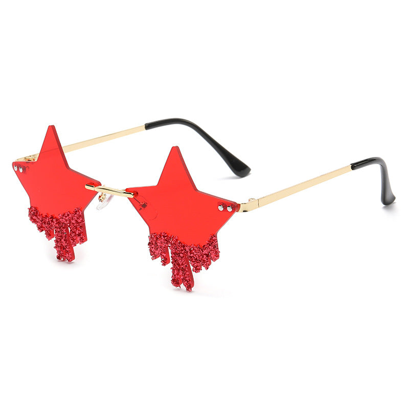 Women's fashion glasses 新款欧美五角星镶钻无框太阳镜女时尚个性夸张墨镜防紫外线