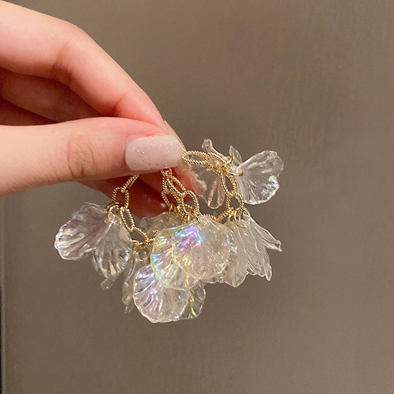 银针不对称镶钻圆圈水晶花朵耳环宫廷风炫彩复古耳钉设计感耳饰女