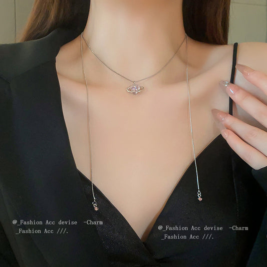 镶钻锆石爱心双层项链西太后甜美高级感毛衣链小众百搭饰品批发女