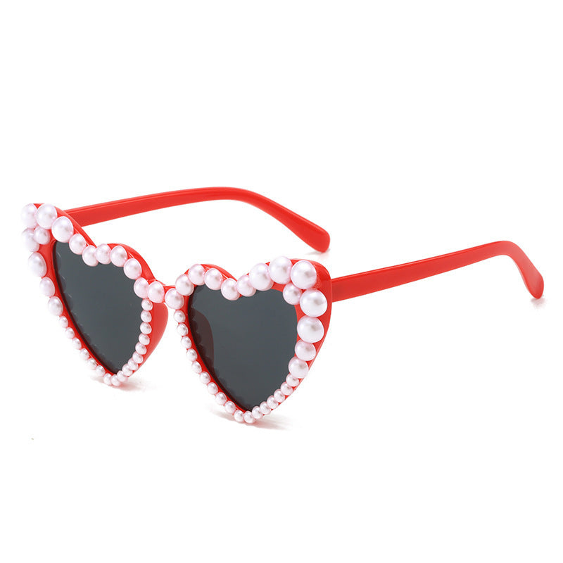Women's fashion glasses 2023爆款心形珍珠太阳镜 个性百搭心形喜欢网红奢华甜美爱心墨镜