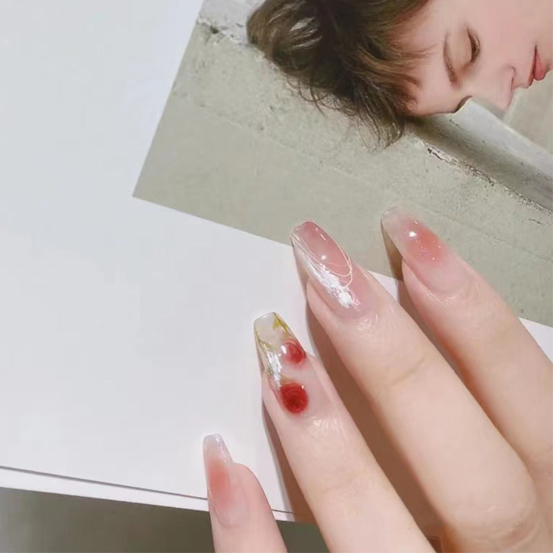 温柔玫瑰穿戴甲豆沙粉指甲贴片晕染美甲片假指甲美甲贴片成品甲片