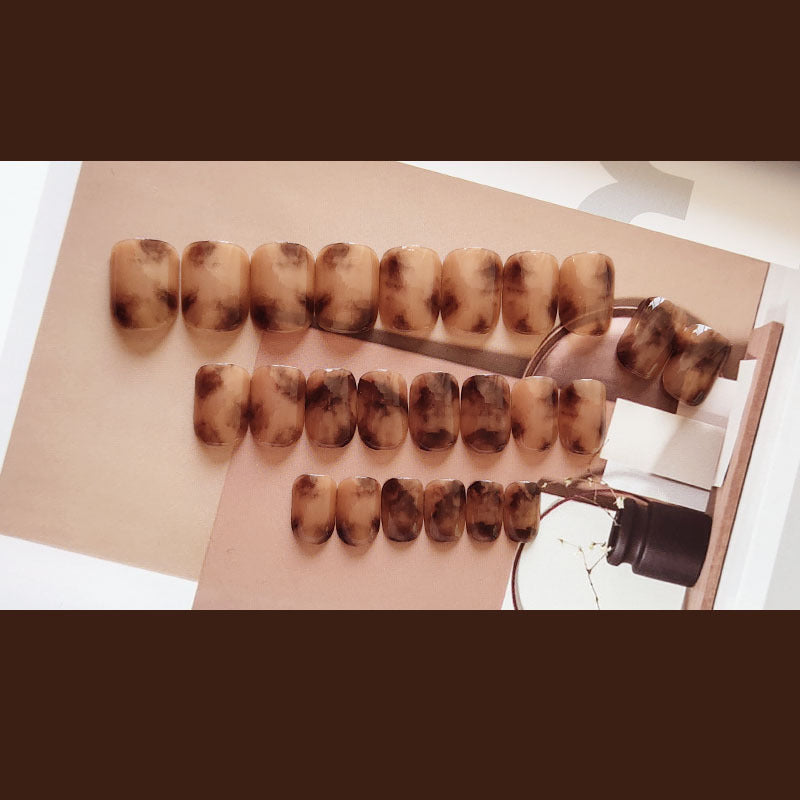 秋冬玳瑁晕染穿戴甲美甲贴片甲片指甲贴片假指甲片穿戴式美甲成品