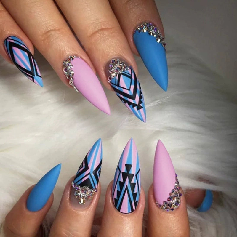 (Hand-made nail) super long hot girl wears nail chips, glitter nail patches, fake nail stickers, and finished products, sexy and exaggerated, European and American style wearables