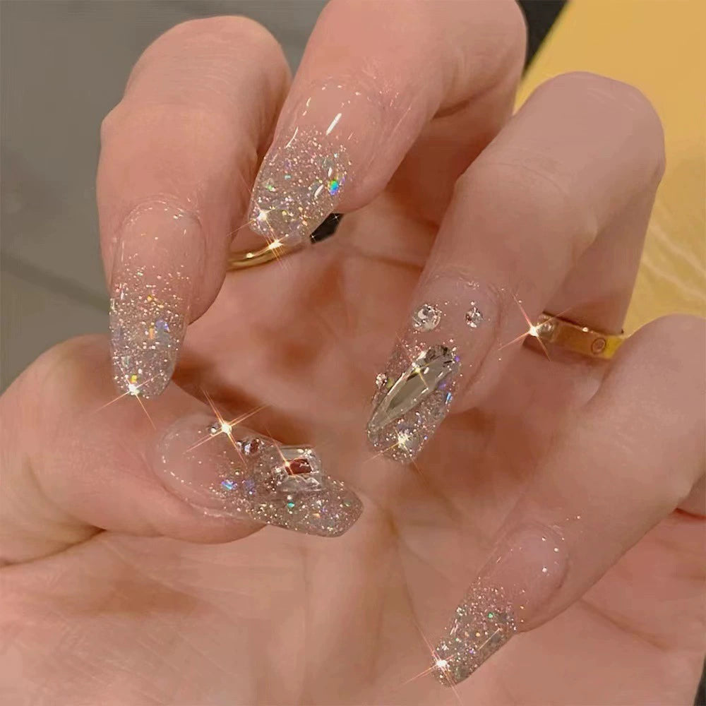 (Hand-made nail) French nail armor long black small fragrance simple white high-grade sense nail piece bride pregnant woman finished product.
