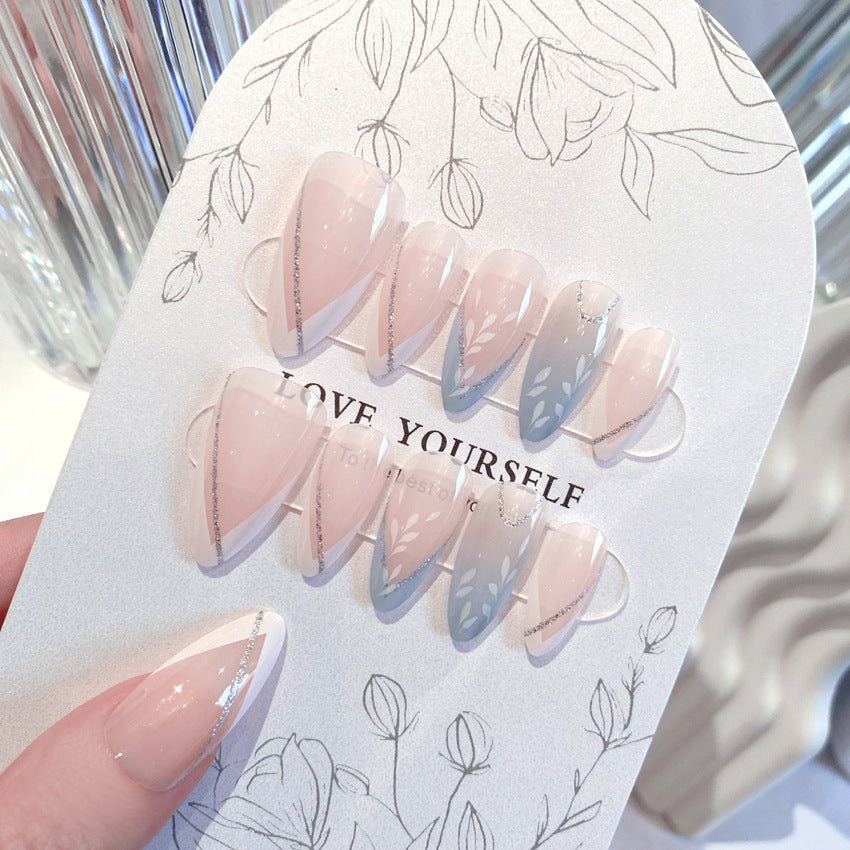 Fashion  nail European and American Wear Nail Polish French Gradient Milky White Blooming Source Wear Nail Wearable Nail Patch W20